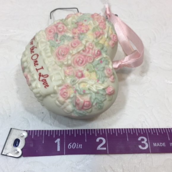 VTG Hallmark Pink Roses Heart Ornament "For the One I Love" 1992 Hand Painted - Picture 7 of 7